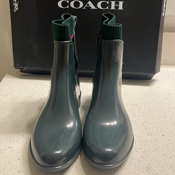 COACH RUBBER RAIN BOOTS | DARK JADE RAINBOOTIE WOMEN’S SIZE 7 - Picture 7 of 11